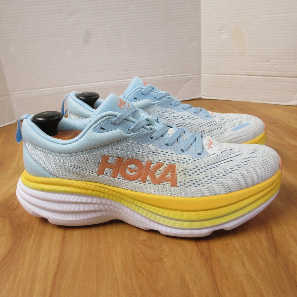 HOKA Bondi 8 Summer Song Country Air Running Shoes Womens 11 Blue Yellow Sneaker